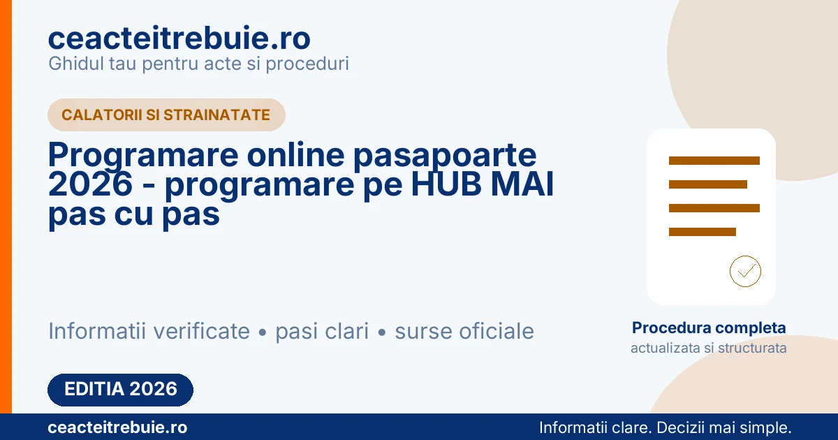 Programare online pasapoarte 2026 - programare pe HUB MAI pas cu pas