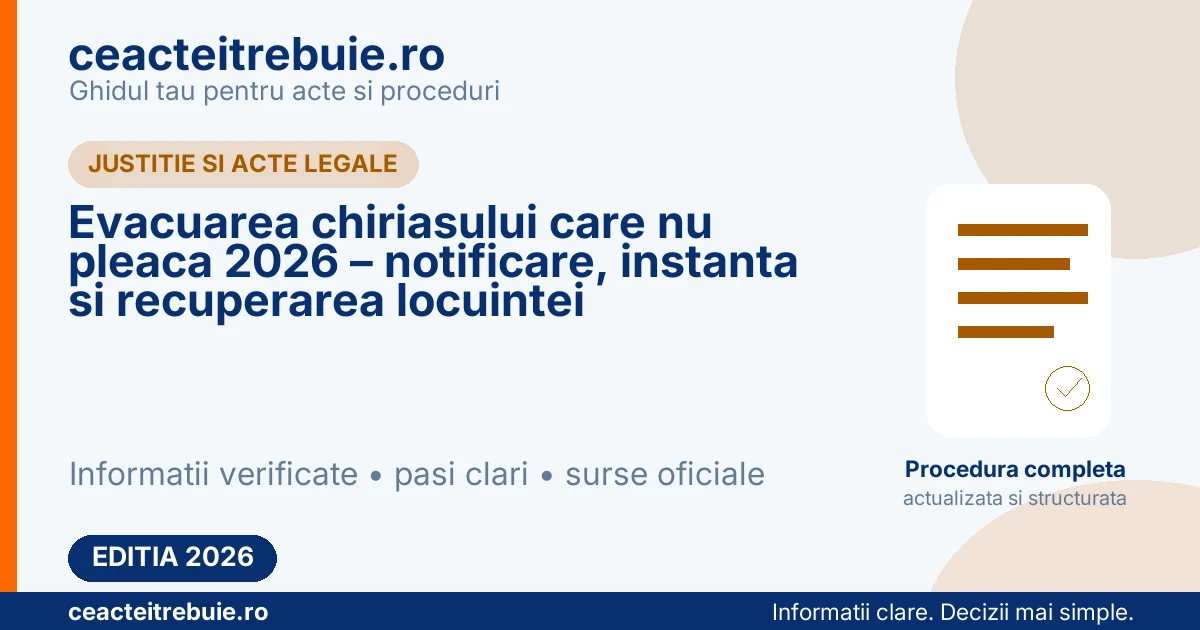 Evacuarea chiriasului care nu pleaca 2026 – notificare, instanta si recuperarea locuintei