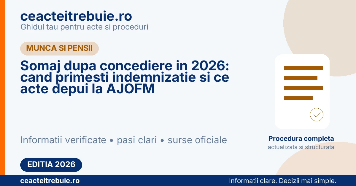 Somaj dupa concediere in 2026: cand primesti indemnizatie si ce acte depui la AJOFM