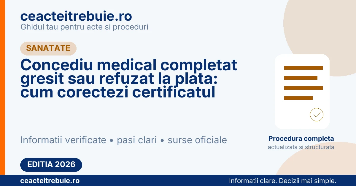 Concediu medical completat gresit sau refuzat la plata: cum corectezi certificatul
