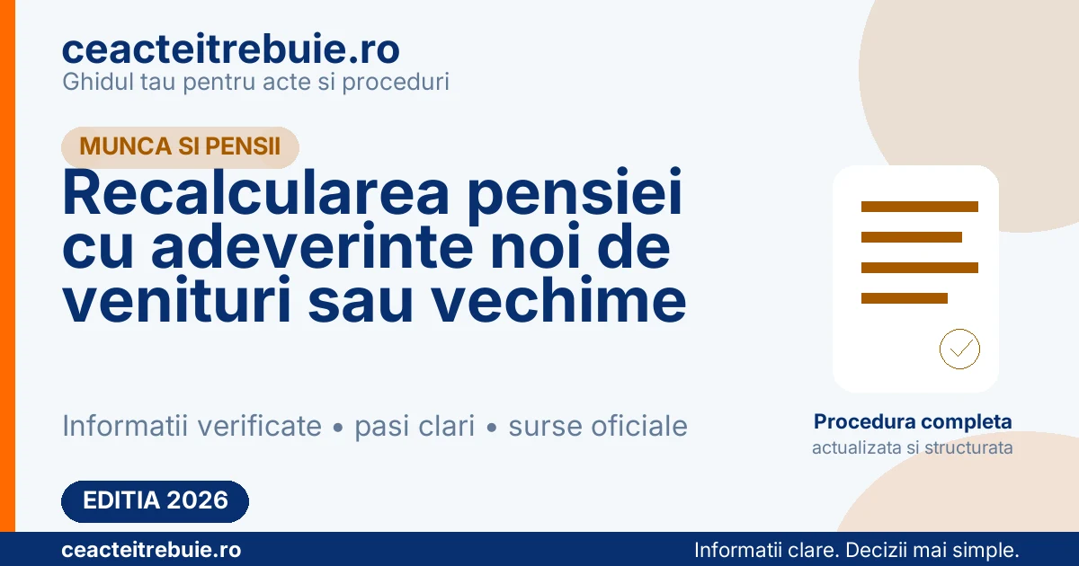 Recalcularea pensiei cu adeverinte noi de venituri sau vechime