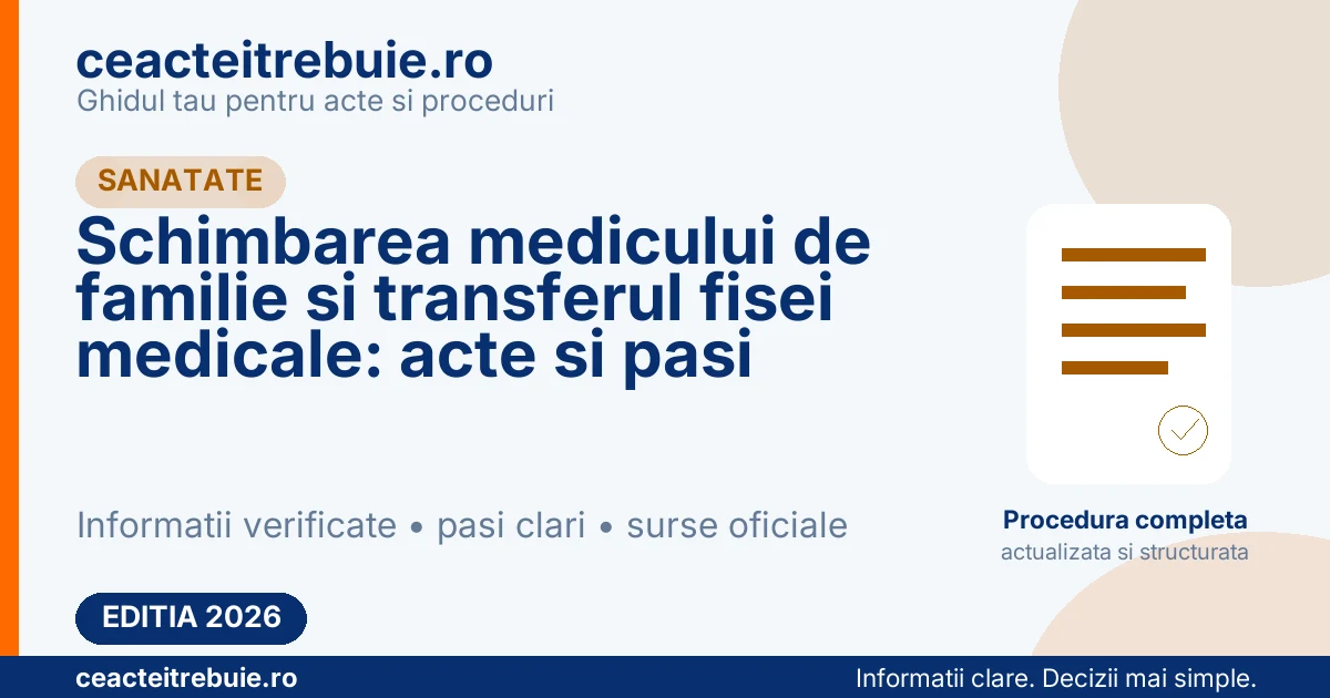Schimbarea medicului de familie si transferul fisei medicale: acte si pasi