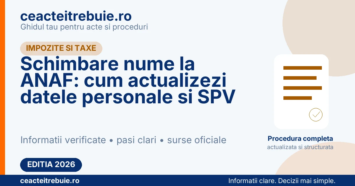 Schimbare nume la ANAF: cum actualizezi datele personale si SPV
