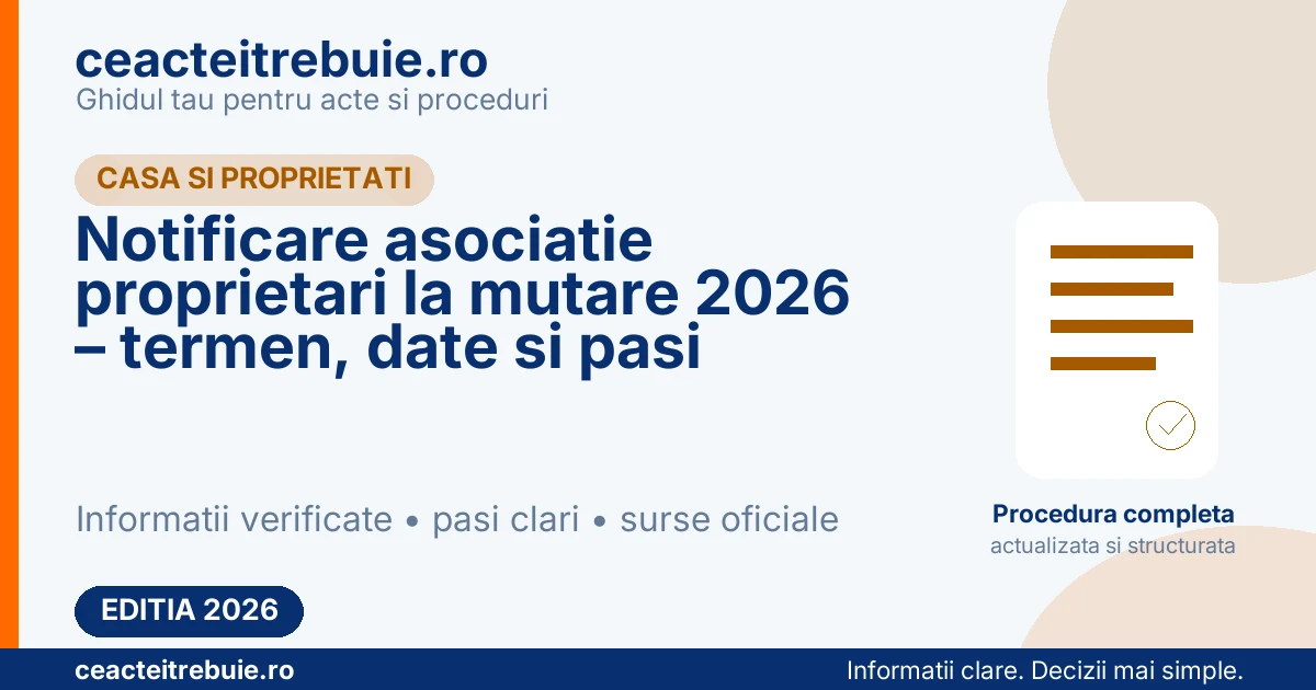 Notificare asociatie proprietari la mutare 2026 – termen, date si pasi