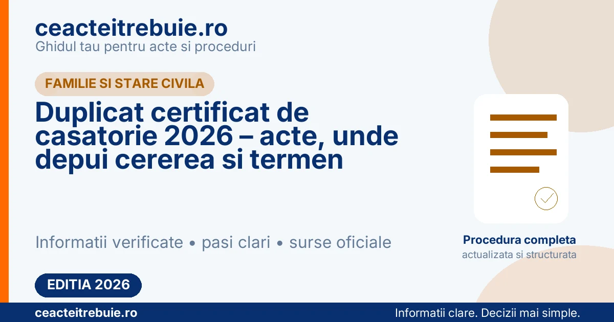Duplicat certificat de casatorie 2026 – acte, unde depui cererea si termen