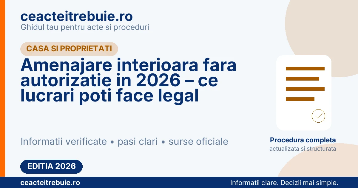 Amenajare interioara fara autorizatie in 2026 – ce lucrari poti face legal