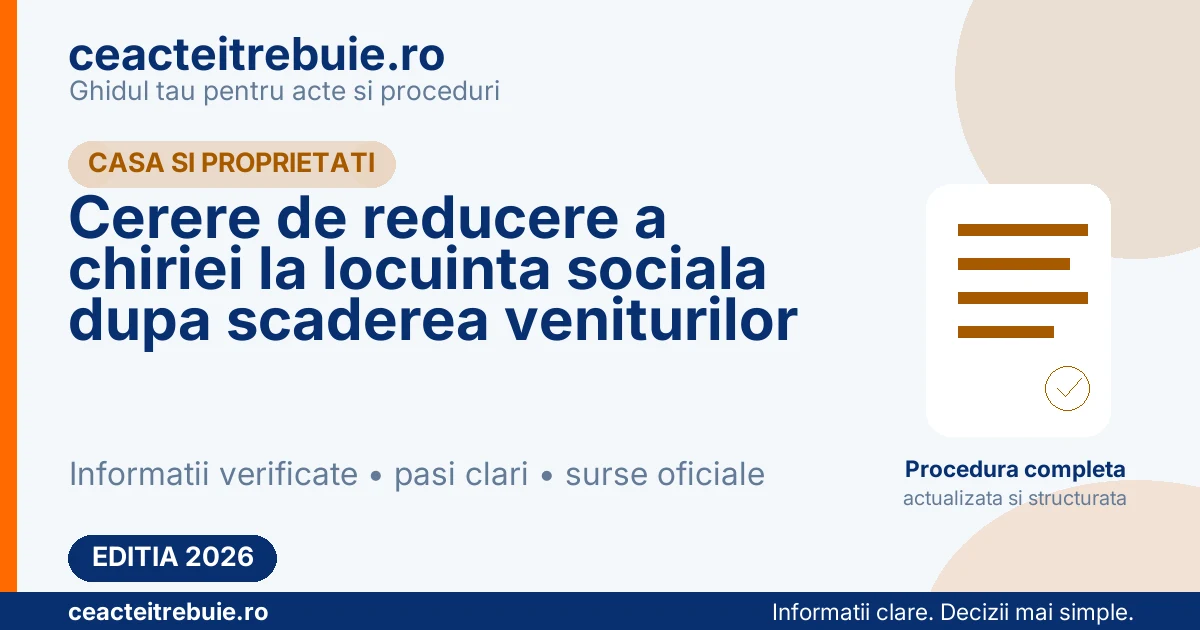 Cerere de reducere a chiriei la locuinta sociala dupa scaderea veniturilor