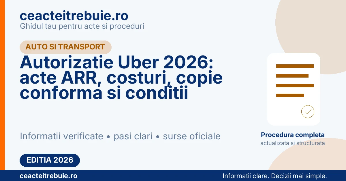 Autorizatie Uber 2026: acte ARR, costuri, copie conforma si conditii