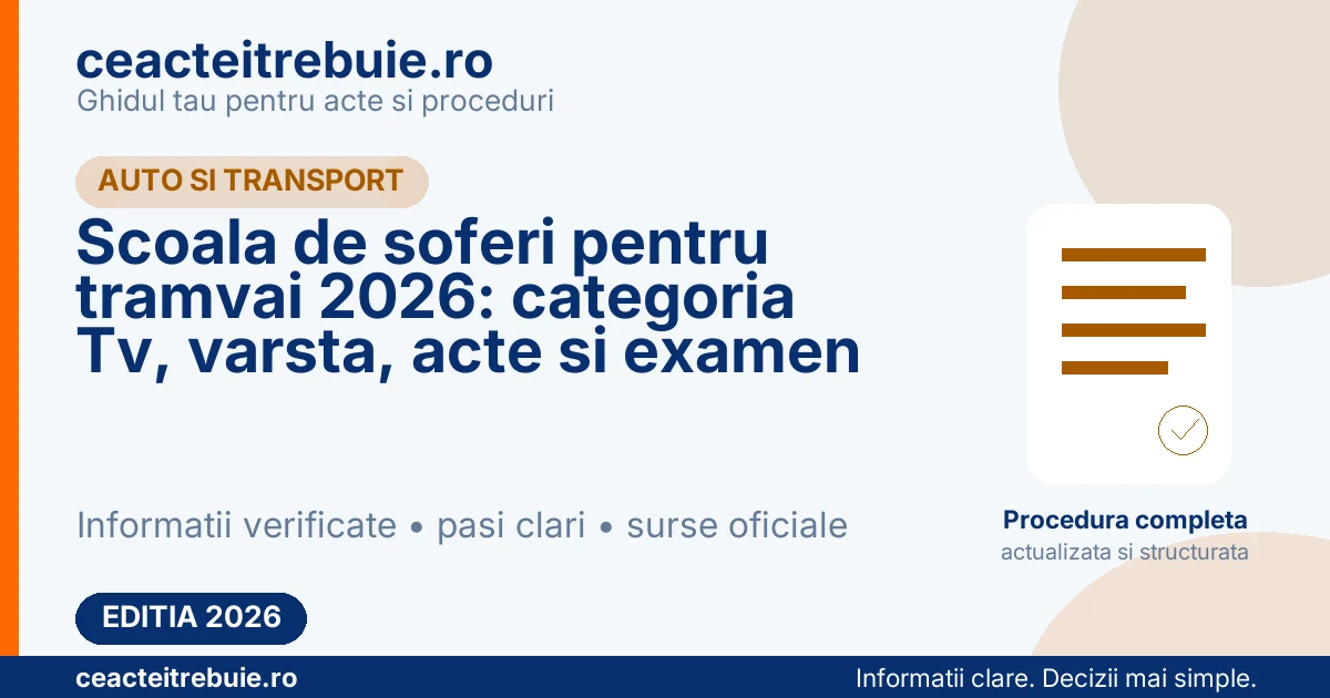 Scoala de soferi pentru tramvai 2026: categoria Tv, varsta, acte si examen