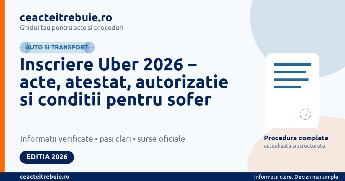 Inscriere Uber 2026 – acte, atestat, autorizatie si conditii pentru sofer
