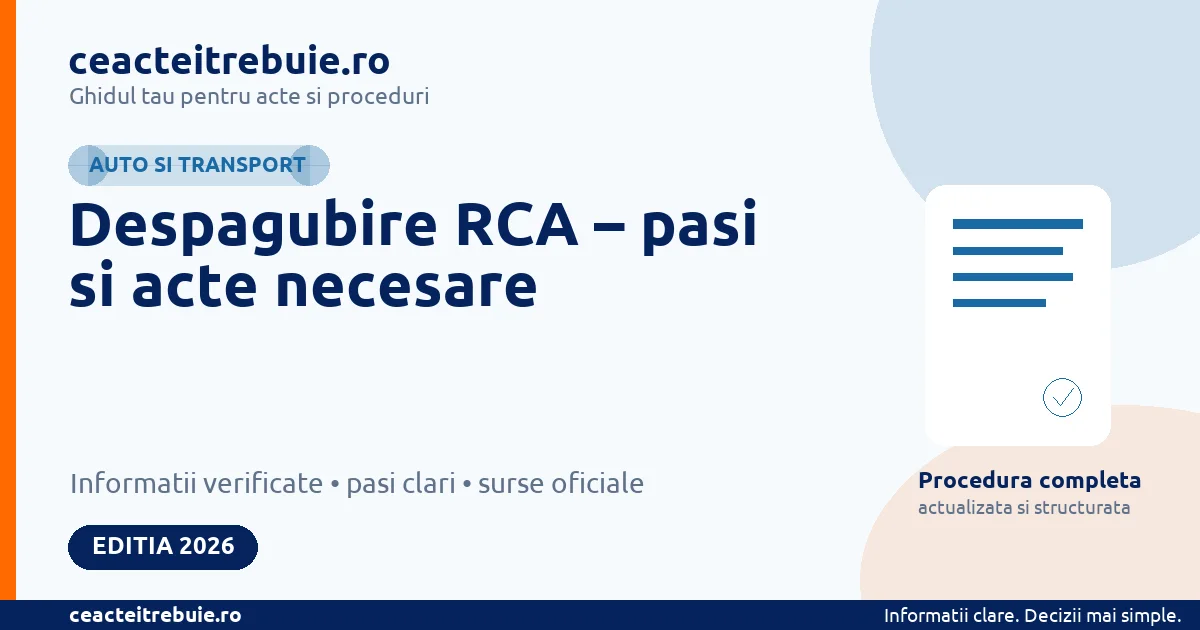 Procedura de despagubire RCA in 2026: dosar de dauna, acte si termene