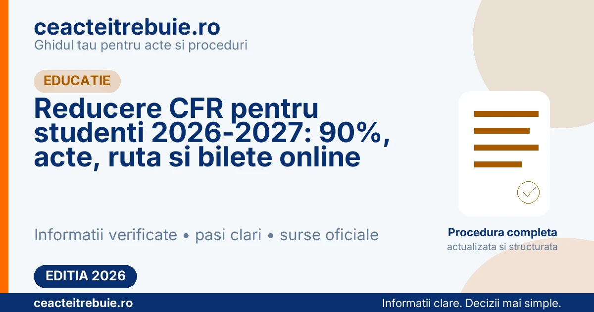 Reducere CFR pentru studenti 2026-2027: 90%, acte, ruta si bilete online