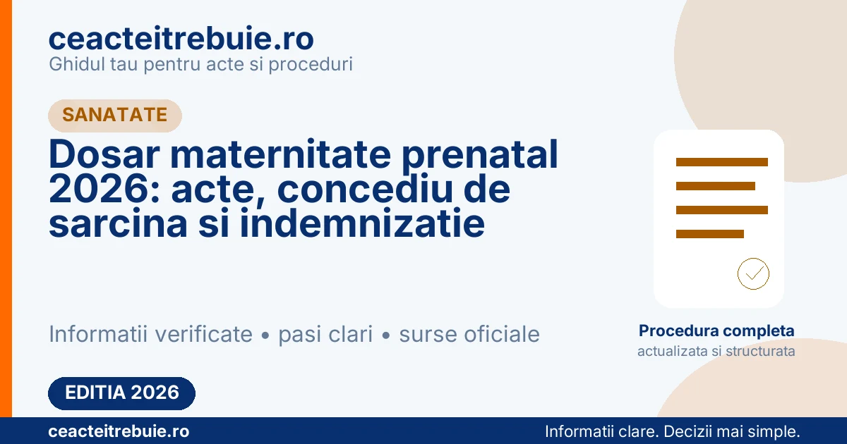 Dosar maternitate prenatal 2026: acte, concediu de sarcina si indemnizatie