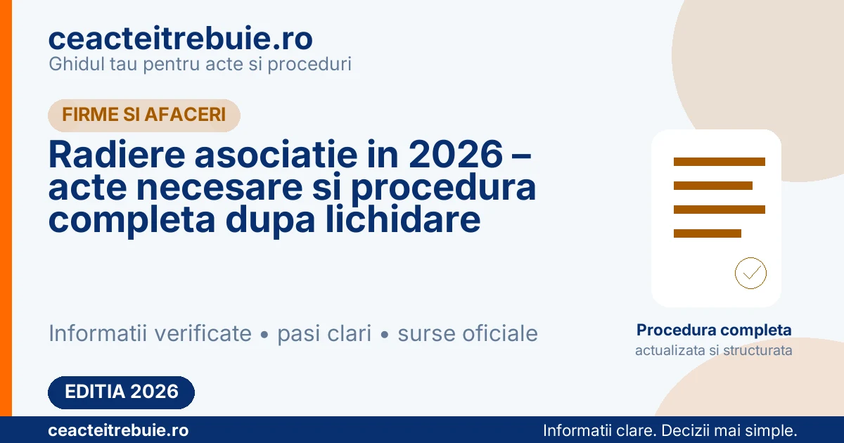 Radiere asociatie in 2026 – acte necesare si procedura completa dupa lichidare
