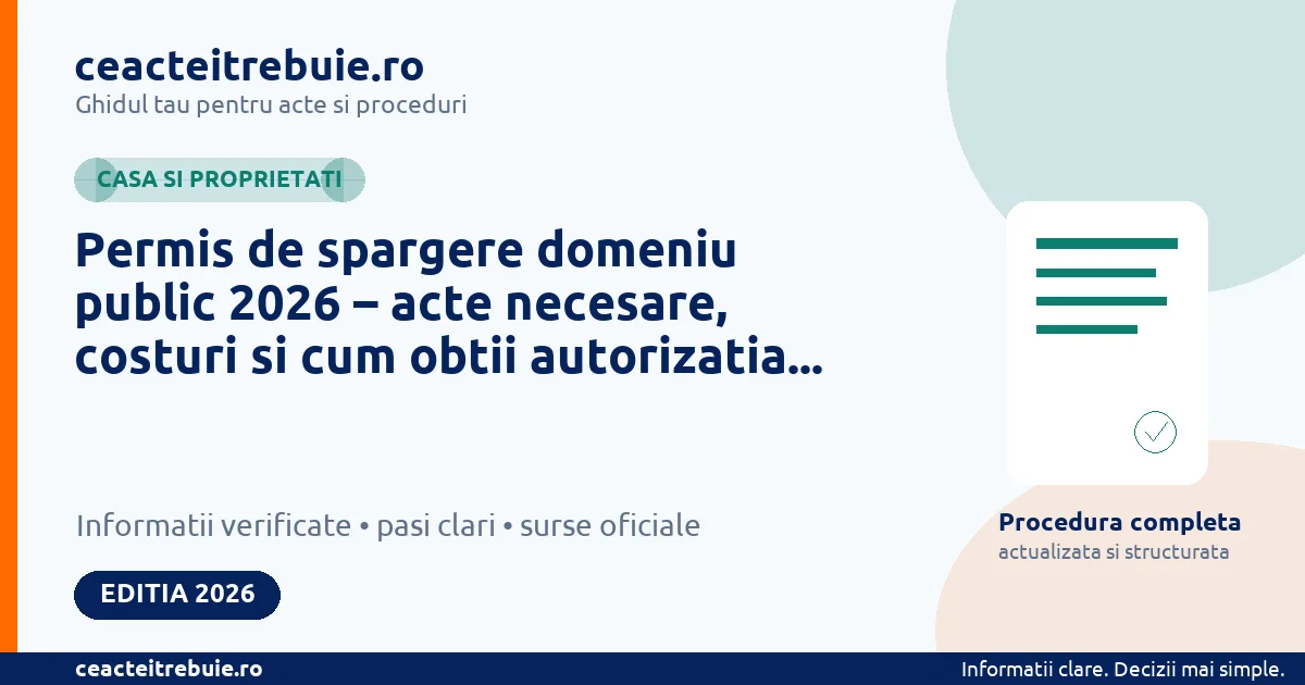 Permis de spargere domeniu public 2026 – acte necesare, costuri si cum obtii autorizatia legal