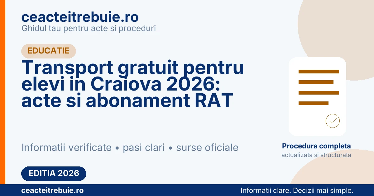 Transport gratuit pentru elevi in Craiova 2026: acte si abonament RAT