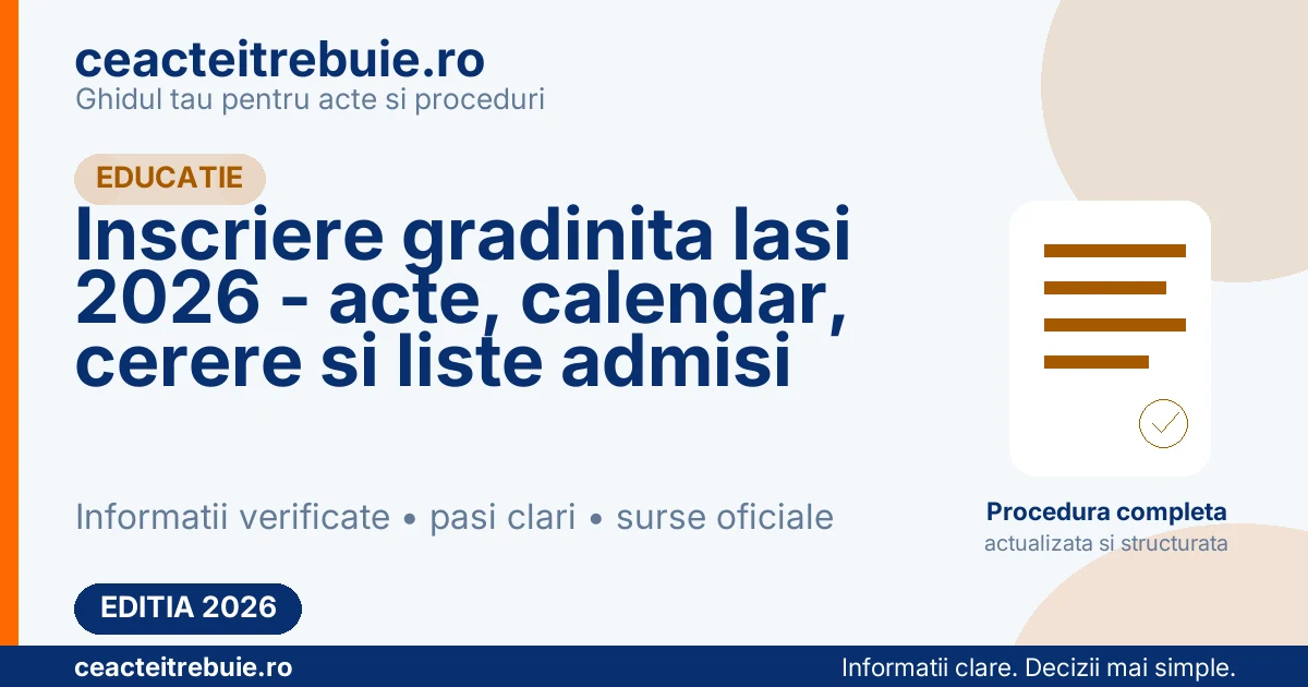 Inscriere gradinita Iasi 2026 - acte, calendar, cerere si liste admisi