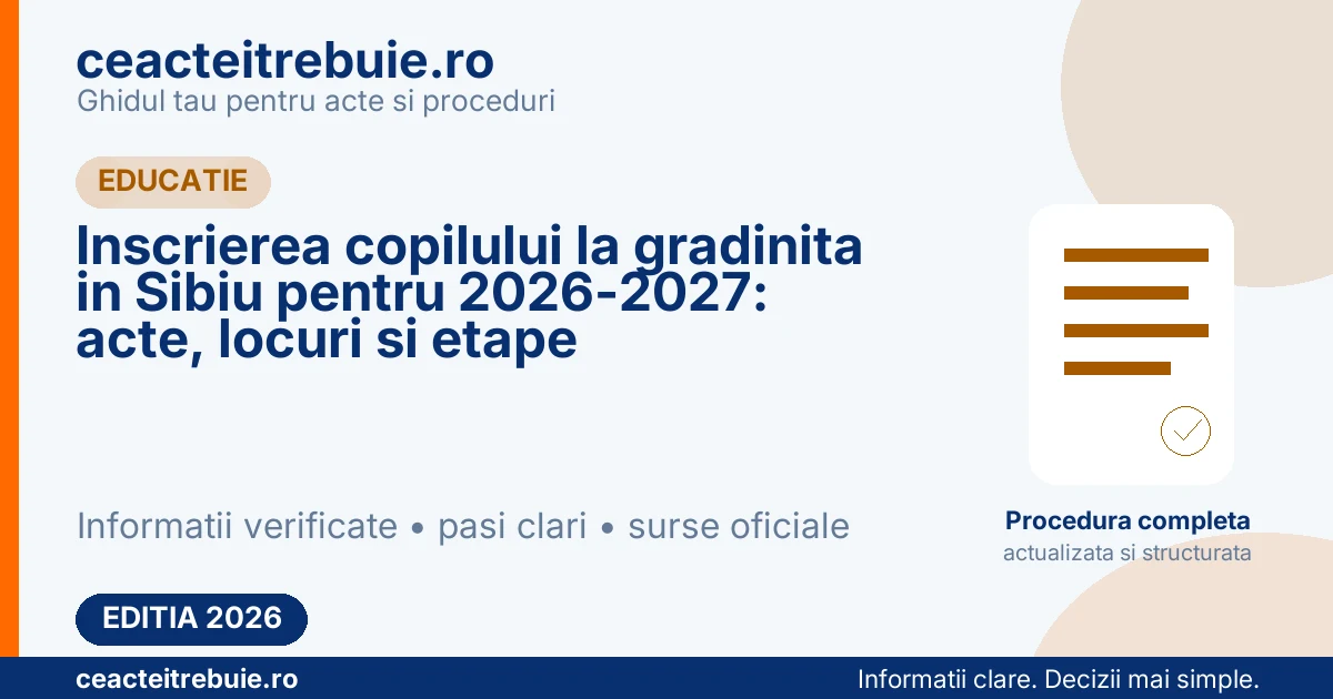 Inscrierea copilului la gradinita in Sibiu pentru 2026-2027: acte, locuri si etape