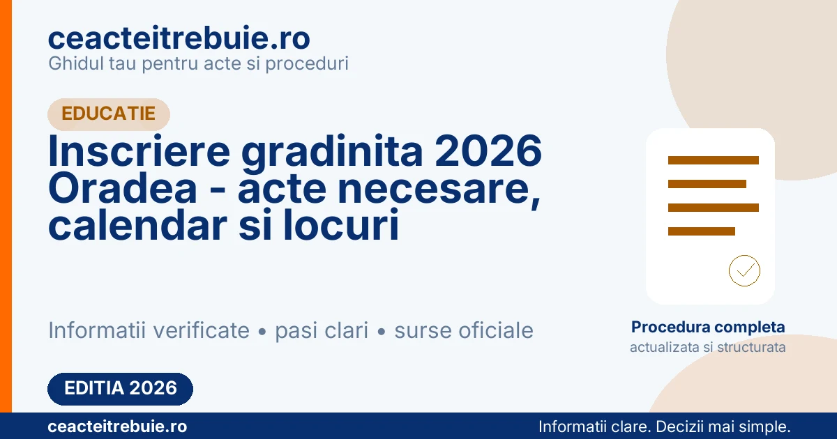 Inscriere gradinita 2026 Oradea - acte necesare, calendar si locuri