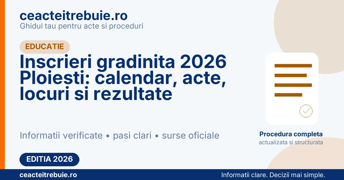 Inscrieri gradinita 2026 Ploiesti: calendar, acte, locuri si rezultate