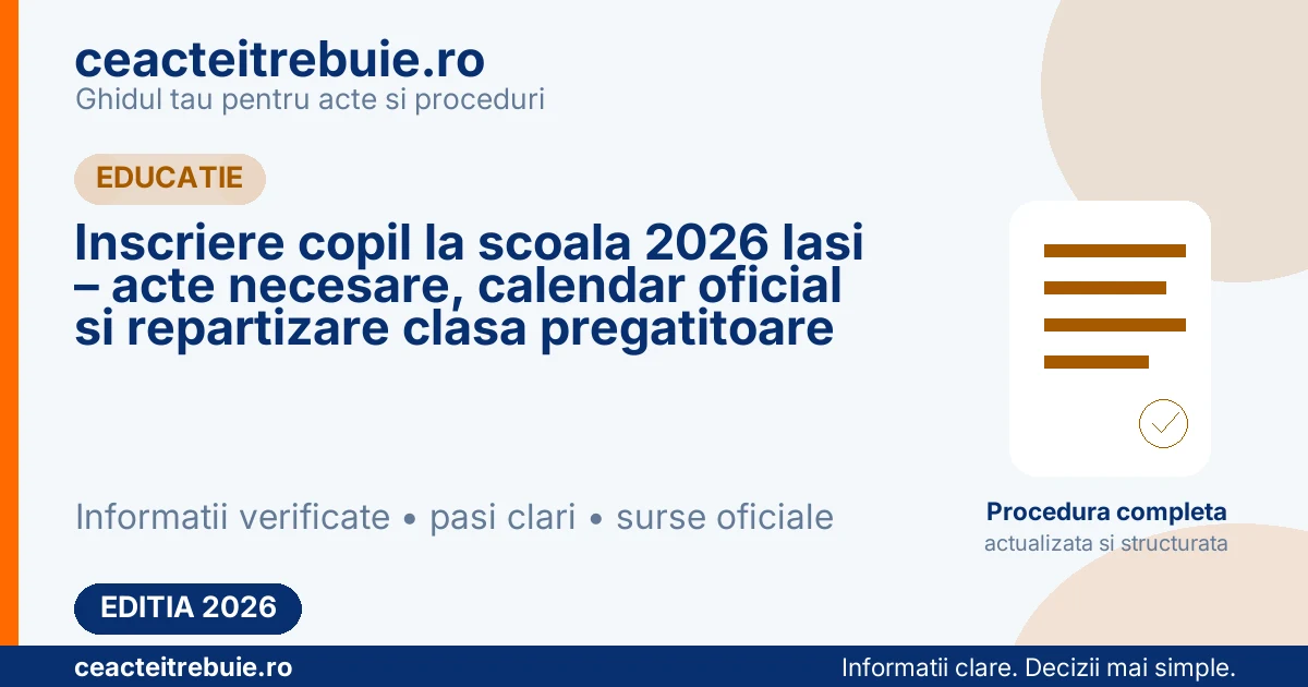 Inscriere copil la scoala 2026 Iasi – acte necesare, calendar oficial si repartizare clasa pregatitoare