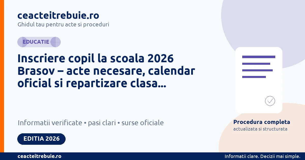 Inscriere copil la scoala 2026 Brasov – acte necesare, calendar oficial si repartizare clasa pregatitoare