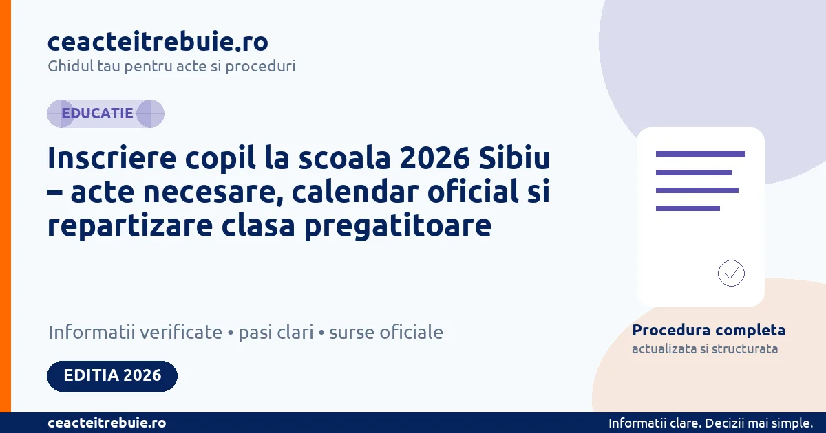 Inscriere copil la scoala 2026 Sibiu – acte necesare, calendar oficial si repartizare clasa pregatitoare