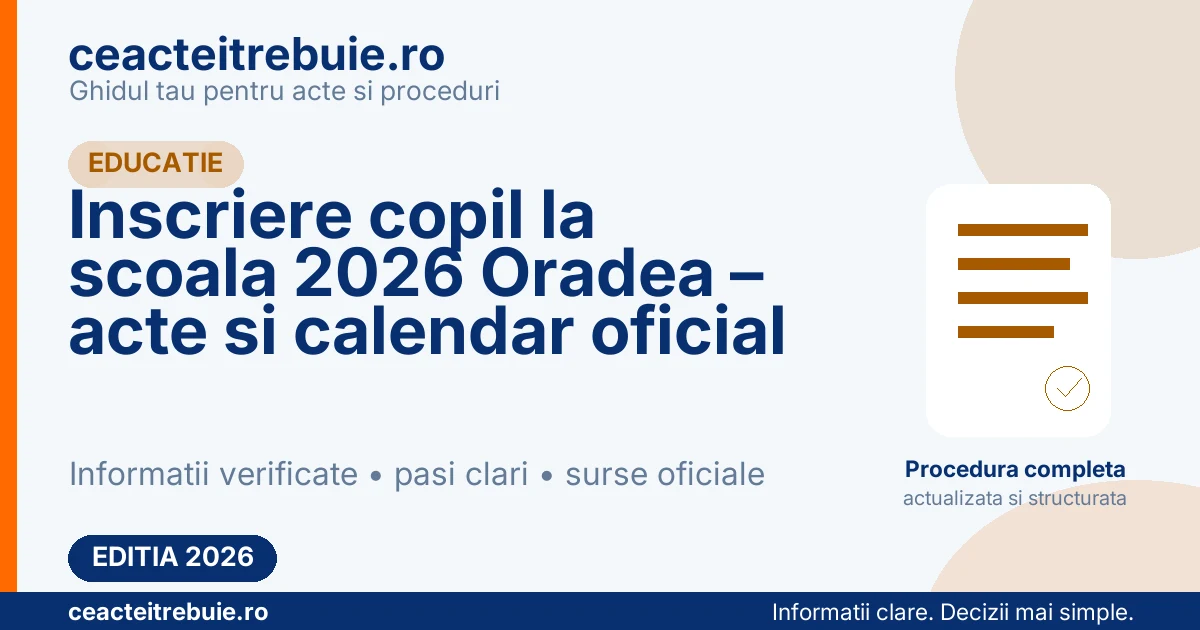 Inscriere copil la scoala 2026 Oradea – acte necesare, calendar oficial si repartizare clasa pregatitoare