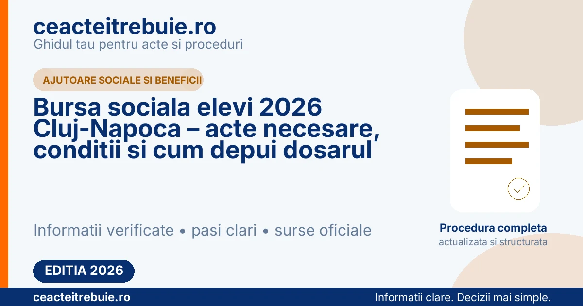 Bursa sociala elevi 2026 Cluj-Napoca – acte necesare, conditii si cum depui dosarul