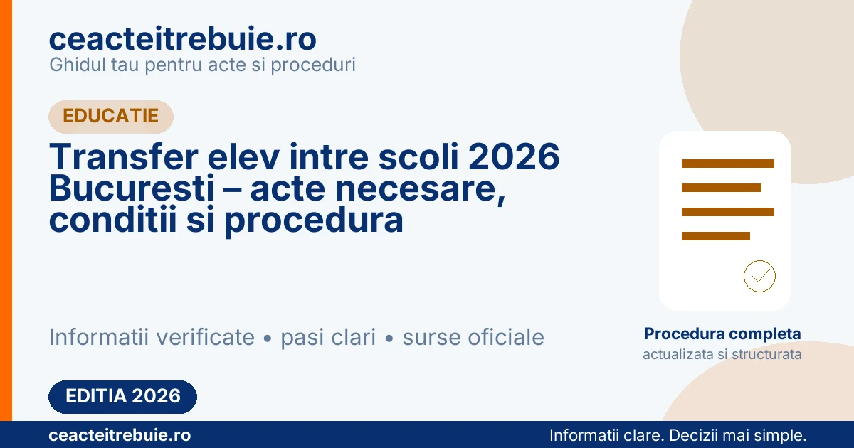 Transfer elev intre scoli 2026 Bucuresti – acte necesare, conditii si procedura