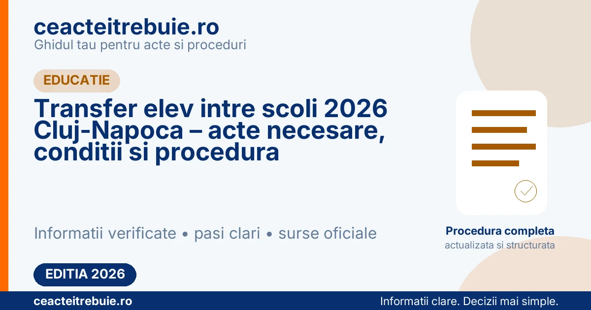 Transfer elev intre scoli 2026 Cluj-Napoca – acte necesare, conditii si procedura