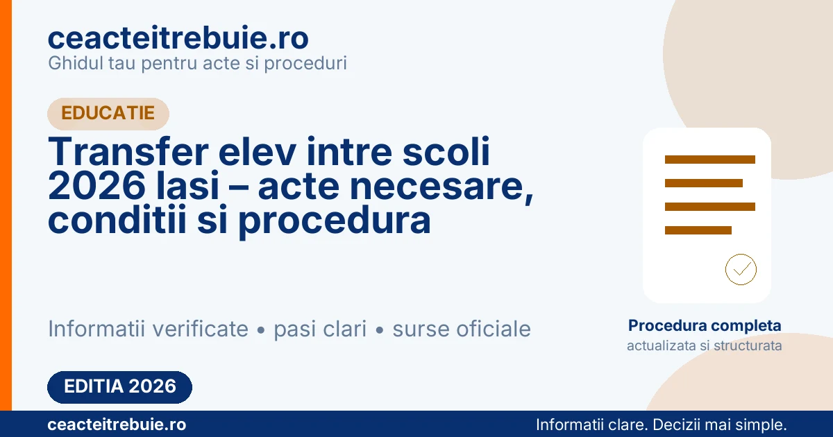 Transfer elev intre scoli 2026 Iasi – acte necesare, conditii si procedura