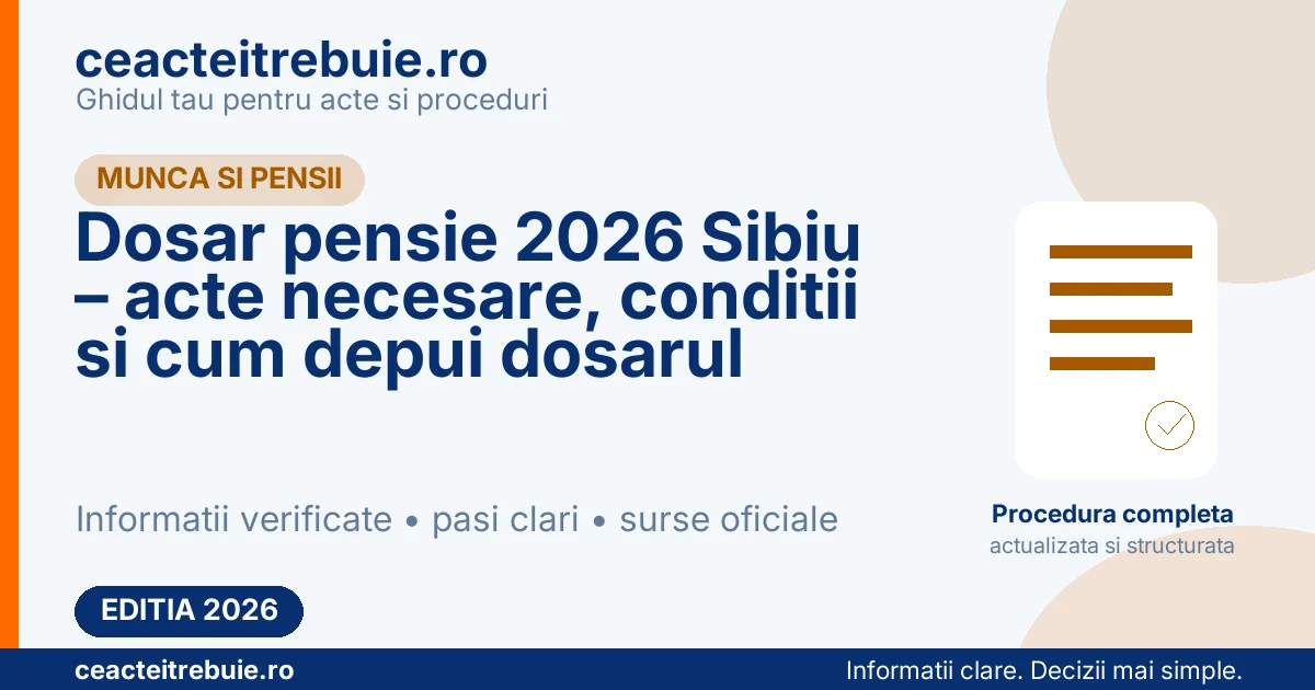 Dosar pensie 2026 Sibiu – acte necesare, conditii si cum depui dosarul