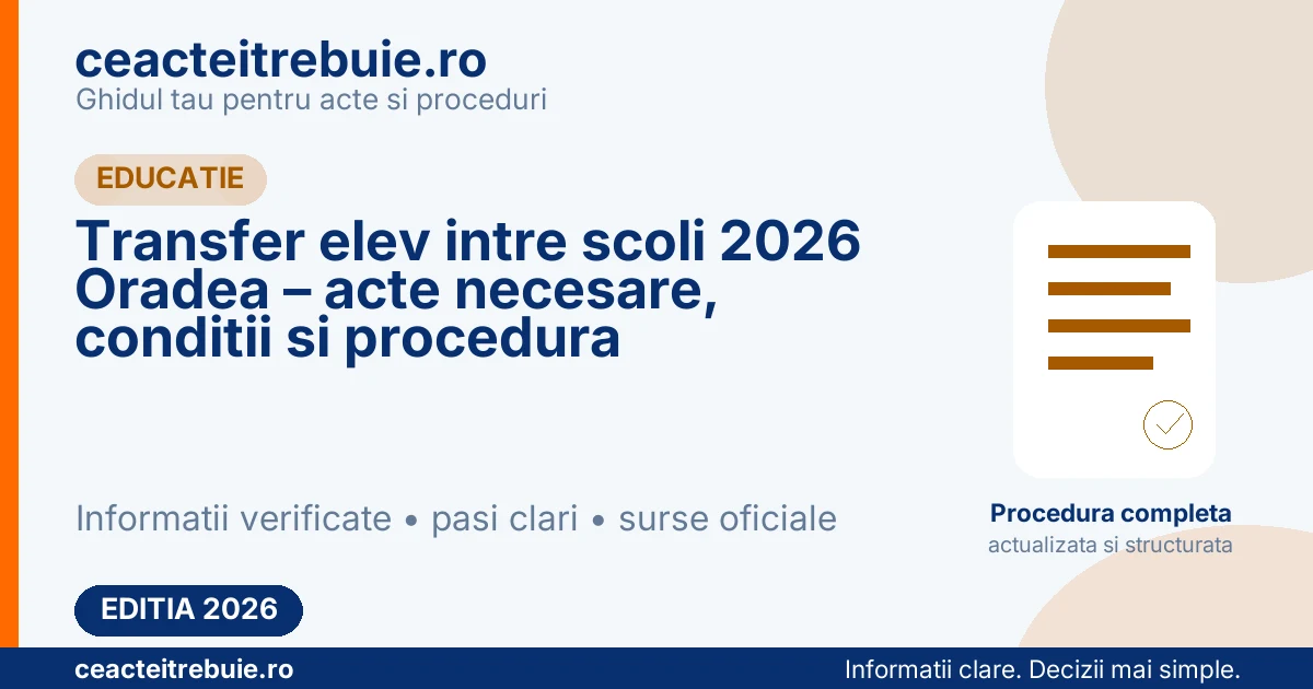 Transfer elev intre scoli 2026 Oradea – acte necesare, conditii si procedura