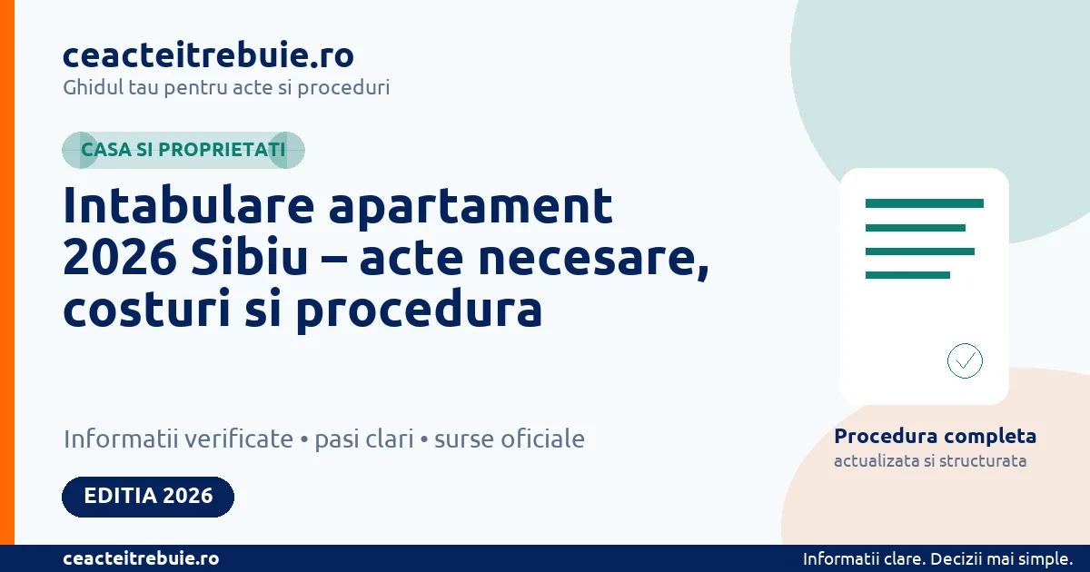 Intabulare apartament 2026 Sibiu – acte necesare, costuri si procedura