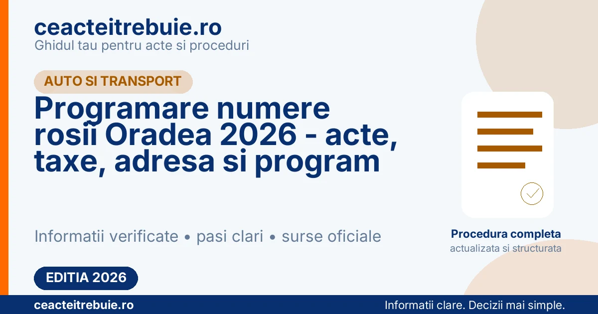Programare numere rosii Oradea 2026 - acte, taxe, adresa si program