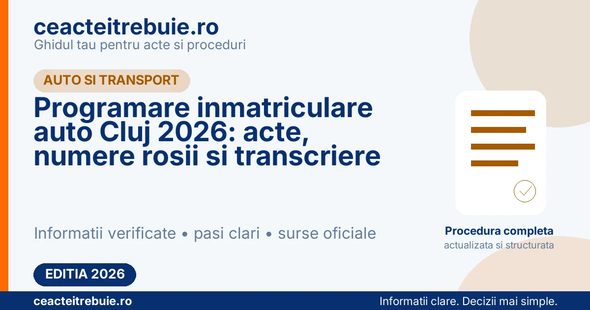 Programare inmatriculare auto Cluj 2026: acte, numere rosii si transcriere
