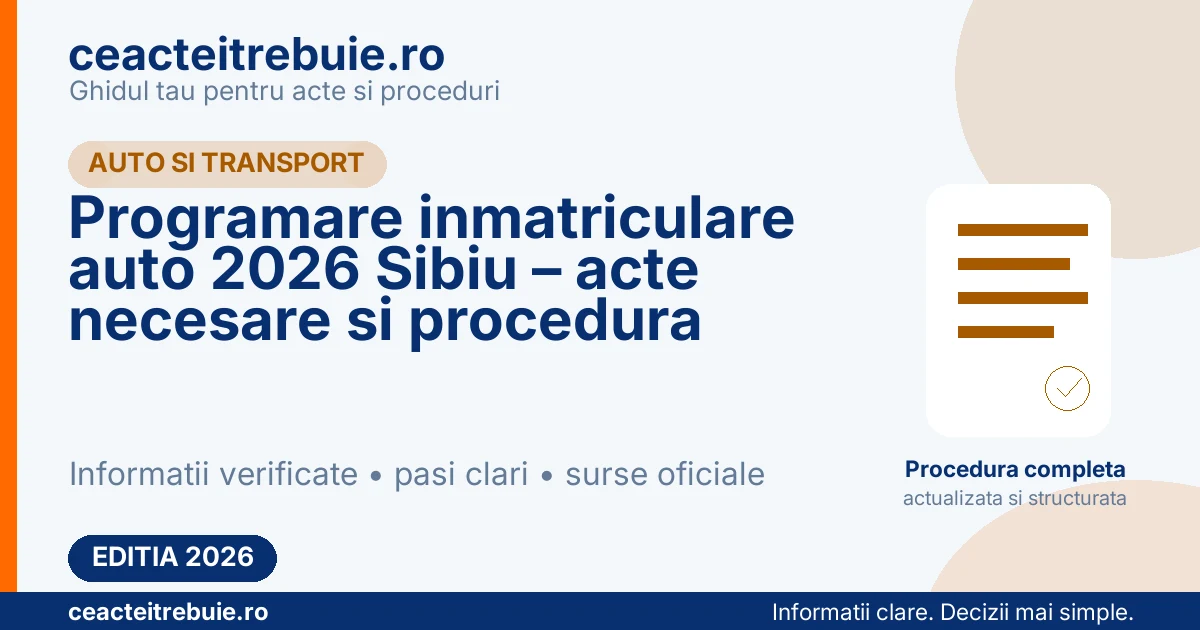 Programare inmatriculare auto 2026 Sibiu – acte necesare si procedura