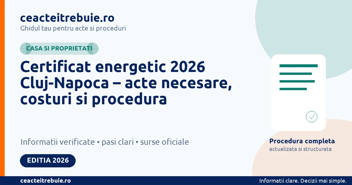 Certificat energetic 2026 Cluj-Napoca – acte necesare, costuri si procedura