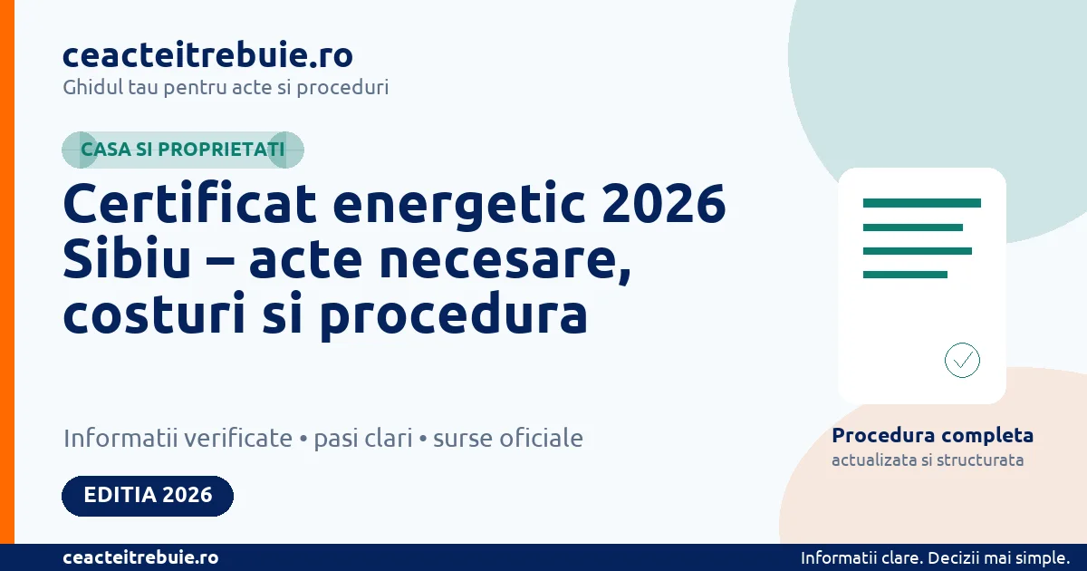Certificat energetic 2026 Sibiu – acte necesare, costuri si procedura