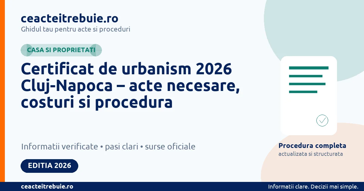 Certificat de urbanism 2026 Cluj-Napoca – acte necesare, costuri si procedura