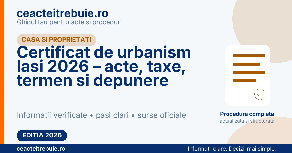 Certificat de urbanism Iasi 2026 – acte, taxe, termen si depunere