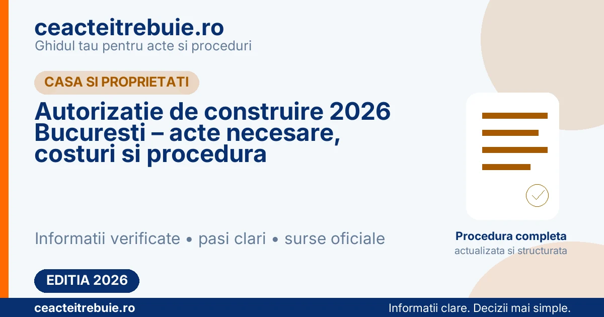 Autorizatie de construire 2026 Bucuresti – acte necesare, costuri si procedura