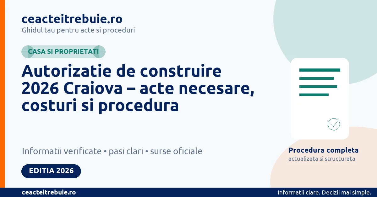 Autorizatie de construire 2026 Craiova – acte necesare, costuri si procedura