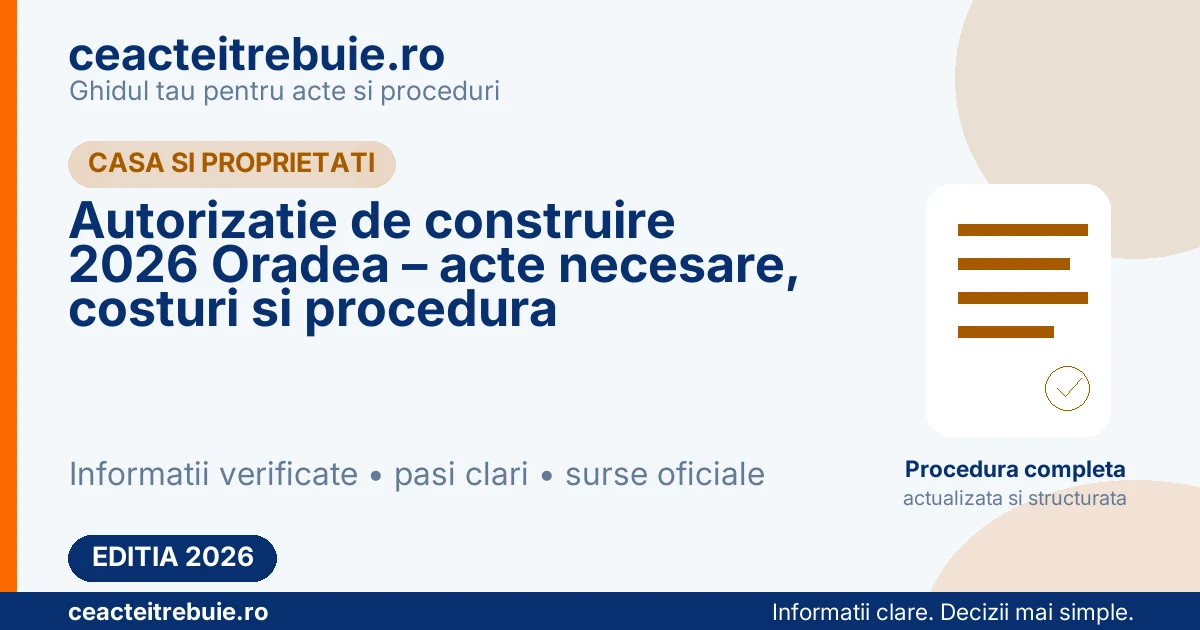 Autorizatie de construire 2026 Oradea – acte necesare, costuri si procedura