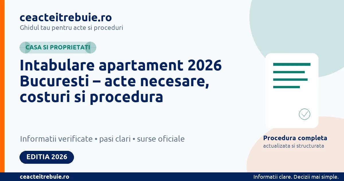 Intabulare apartament 2026 Bucuresti – acte necesare, costuri si procedura