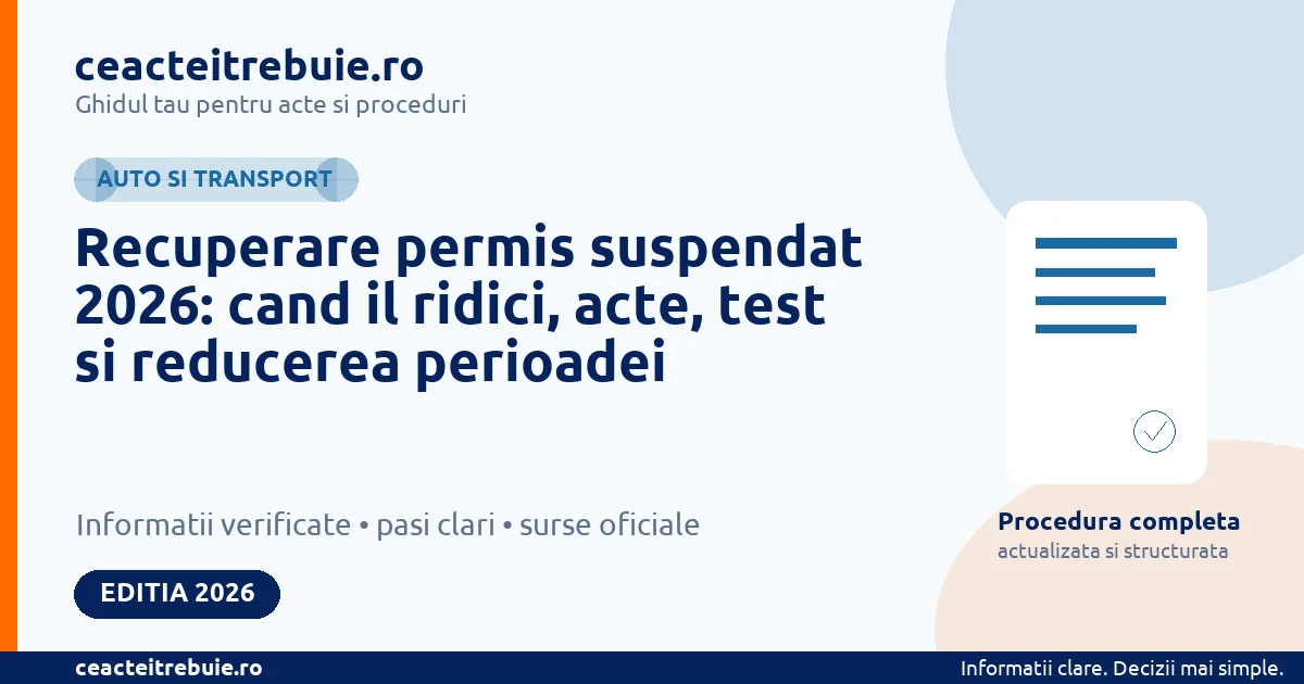 Recuperare permis suspendat 2026: cand il ridici, acte, test si reducerea perioadei