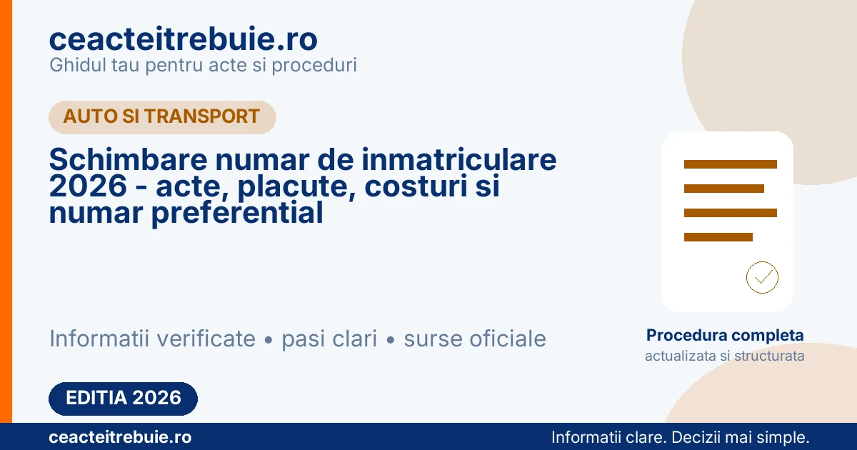 Schimbare numar de inmatriculare 2026 - acte, placute, costuri si numar preferential