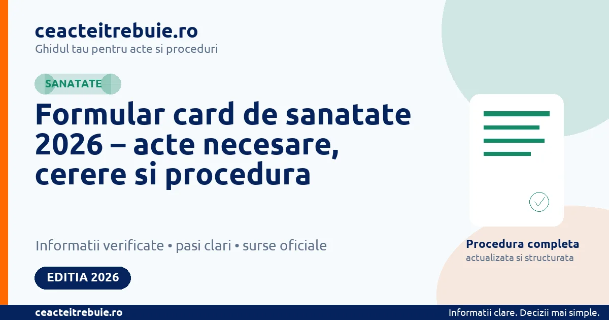 Formular card de sanatate 2026 – acte necesare, cerere si procedura