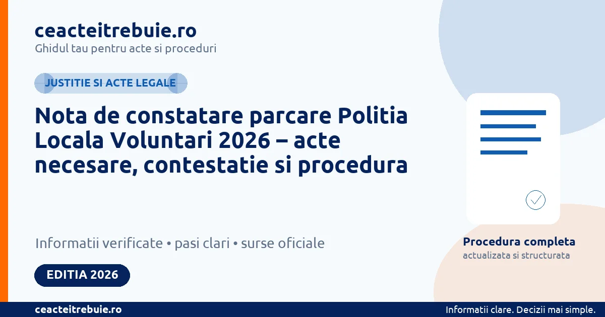 Nota de constatare parcare Politia Locala Voluntari 2026 – acte necesare, contestatie si procedura